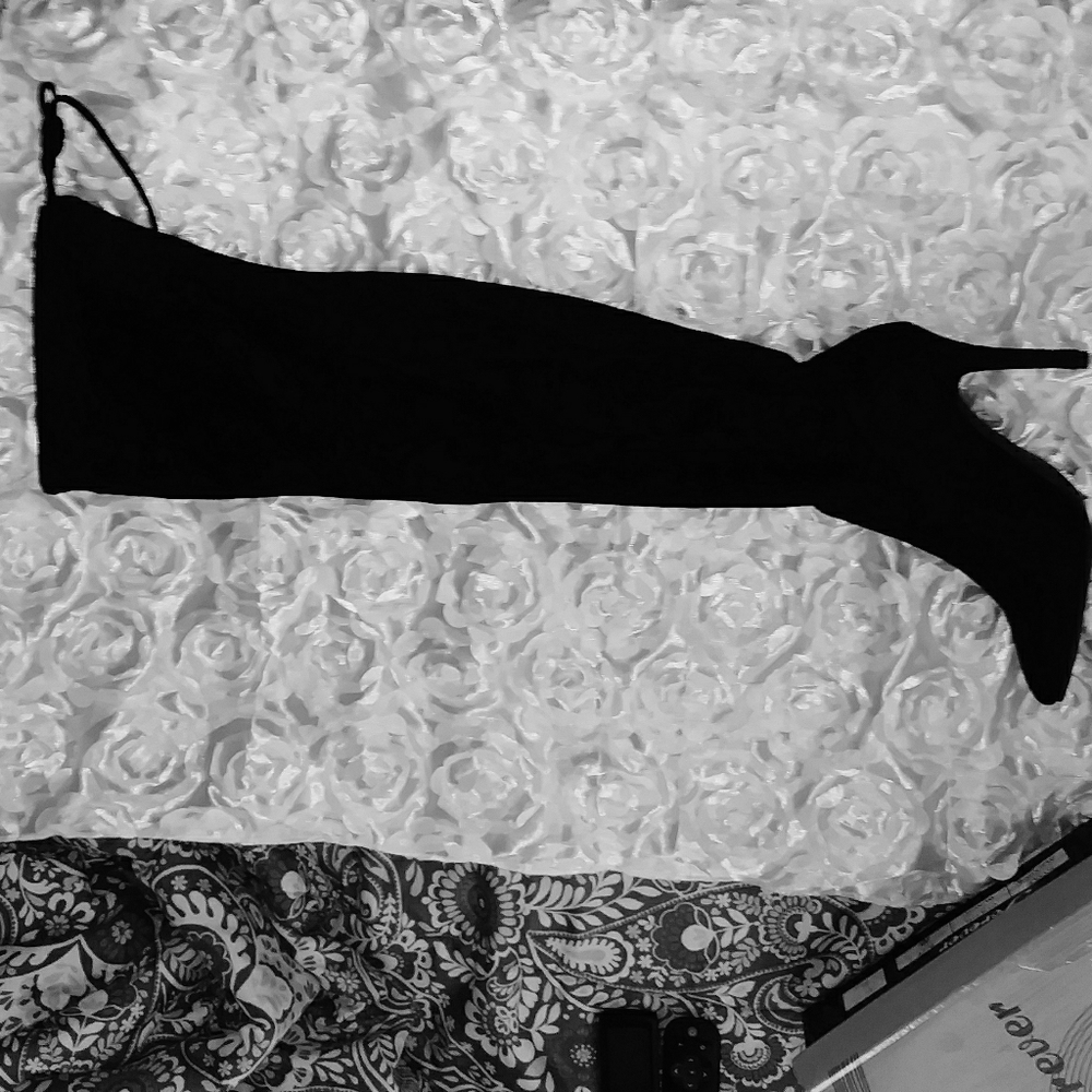 Thigh high suede heeled boots